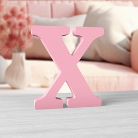 Aruatu 6 Inch Pink Wood Letters Unfinished Wood Standing Letters for Wall Decoration for Craft Home Party Projects (X)