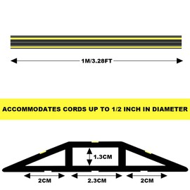 Adiwo Floor Cable Bridge, 1 Metre Cable Duct with 3 Cable Ducts Floor Cable Protection Floor Cable Duct 82 x 17 mm Wide Black Cable Mat for Offices Retail Shops Gyms Factories and Garages