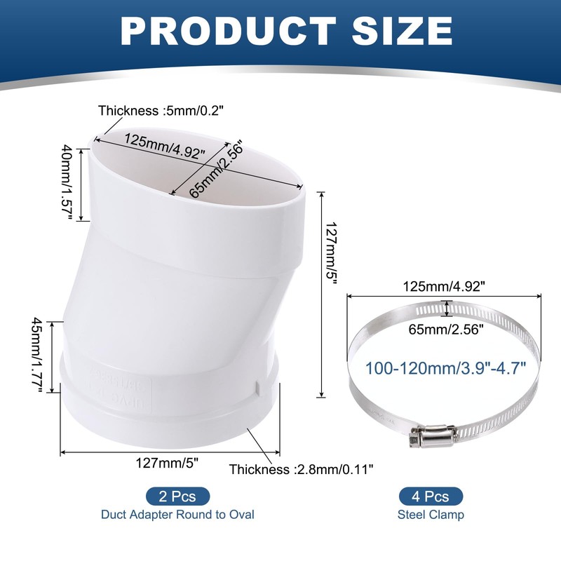 PATIKIL 2Pcs 4" Duct Adapter Round to Oval Recessed Dryer