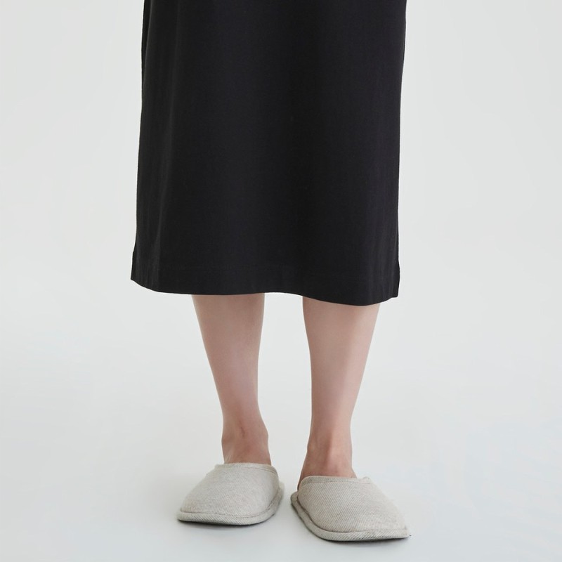 JAJU Smart Cotton Short-Sleeve Lounge Dress_Black