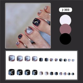 Black White Press on Toenails Short Square Glue on Toenails Moon Stick on Toenails Gradient False Toenails Glossy Shiny Acrylic Toenails Full Cover Artificial Toenails Reusable Toenails for Women Girl