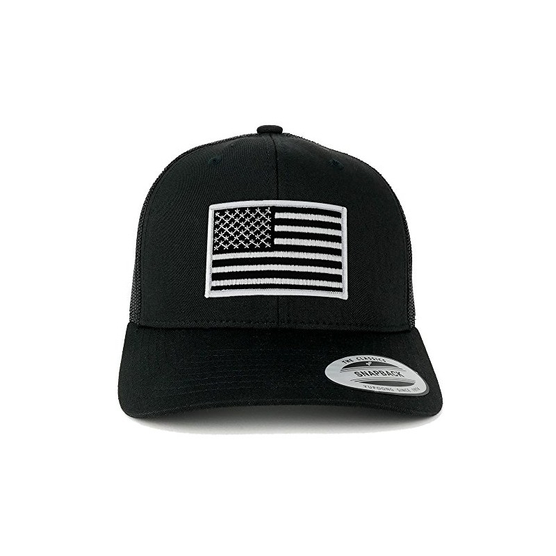 Flexfit American Flag Patch Snapback Trucker Mesh Cap - Black,