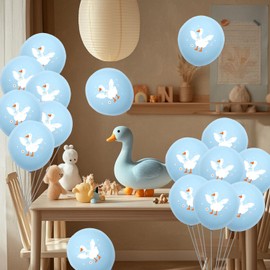 Goose Themed Birthday Party Decorations, Silly Goose Balloons Geese Baby Shower Decoration Farm Animal Theme Latex Balloons Set for Kids Birthday Baby Shower Party Supplies (Blue)