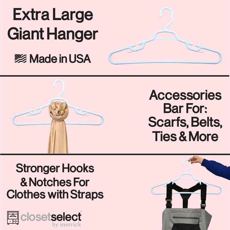 19" XL Plastic Hangers, Giant Heavy Duty Hanger, Merrick, XL