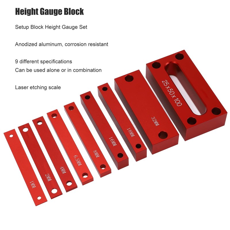 Jectse Height Gauge Blocks, 9PCS Aluminum Alloy Setup Bars Table