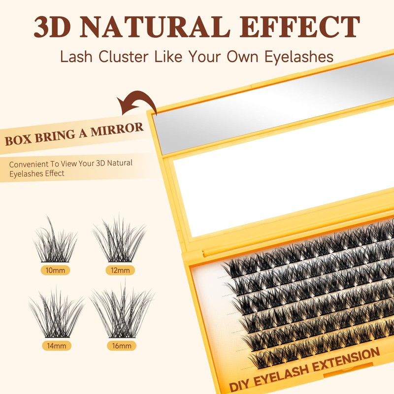 QUEWEL Lash Clusters 72Pcs Eyelash Clusters 14mm 3D DIY Lash