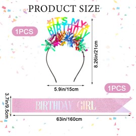Classicseali 2PCS Happy Birthday Headband,Birthday Headband Girl,Colored Lace Its My Birthdays Headbands, with Pink Shoulder Straps, Glitter Birthdays Tiara for Women, Girls, Party, Dance, Role Play