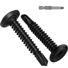Wavanta 50Pcs Self Tapping Screws, 5.5 x 38mm Flat Head Self Drilling Screws for Metal, Black Stainless Steel Screw, Hex Socket, Tek Screw with Screwdriver Bit