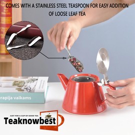 Teaknowbest loose tea pot, Ceramic teapot with infuser, 19oz Tea pot for loose leaf tea, Suitable for 2-3 people to brew tea or coffee (azure)