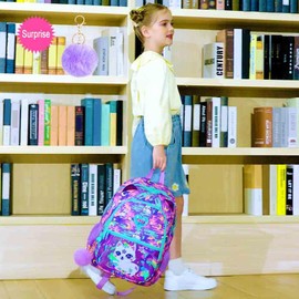 FTJCF 16.5" Cat Backpack for Girls, 3Pcs Kids Bookbag Set for Kindergarten/Preschool/Elementary School，Lightweight Backpacks with Lunch Box (Purple)