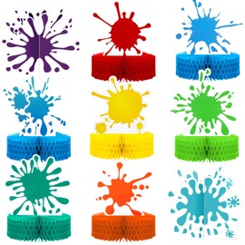 9 Pack Paint Splatter Honeycomb Centerpieces Colorful Art Paint Party Decorations Art Party Table Centerpieces 3D Painting Table Toppers for Birthday Party Decorations