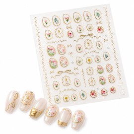 3D Floral Nail Stickers, Gold-Edged Flowers & White Lace Nail Decals