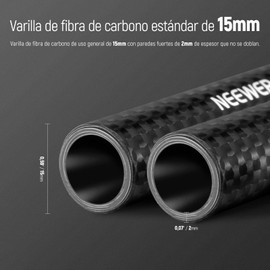 NEEWER 11,8"/30cm 15mm Varillas de Extensión de Fibra de Carbono Paquete de 2, Compatible con Tilta 15mm Rod Rail Support System, para DSLR Shoulder Rig, Cámera Stabilizer Cage, SR002