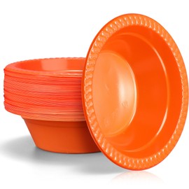 wlilupah 60 Pack 12oz Orange Disposable Plastic Bowls Dessert, Ice Cream, Salad, Soup Serving Cups for Party, Picnic, Food Snacks (Orange)