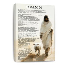 Psalm 91 Canvas Wall Art Bible Verses Decor Scripture Painting Christian Prayer Inspirational Quotes Print Room Office Church Framed 8 * 12 Inch