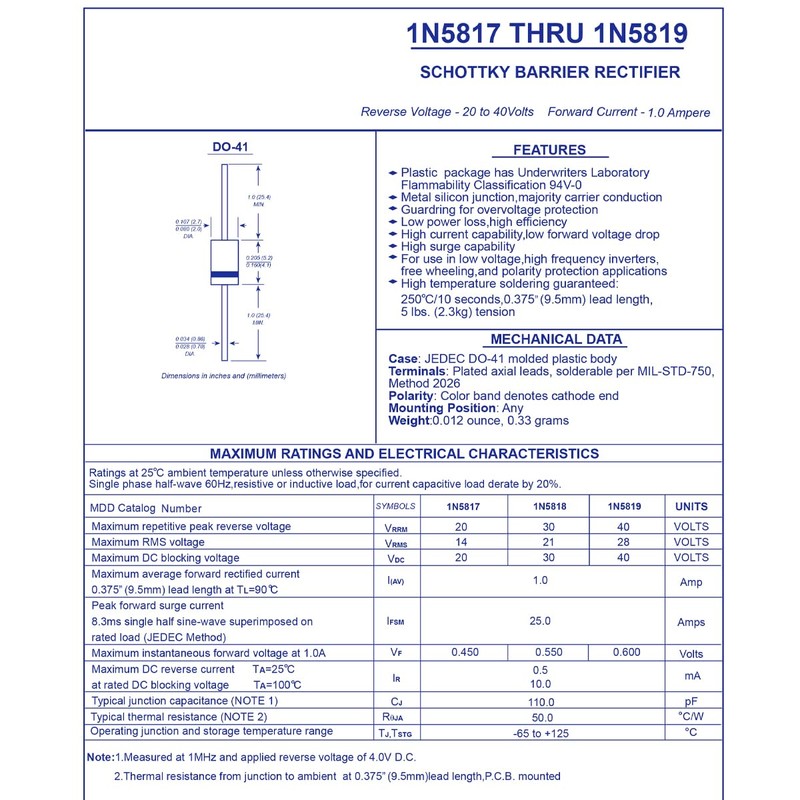 Innfeeltech 100pcs 1N5818 Diodes Universal Silicon Rectifier, 1A, 30V Silicon
