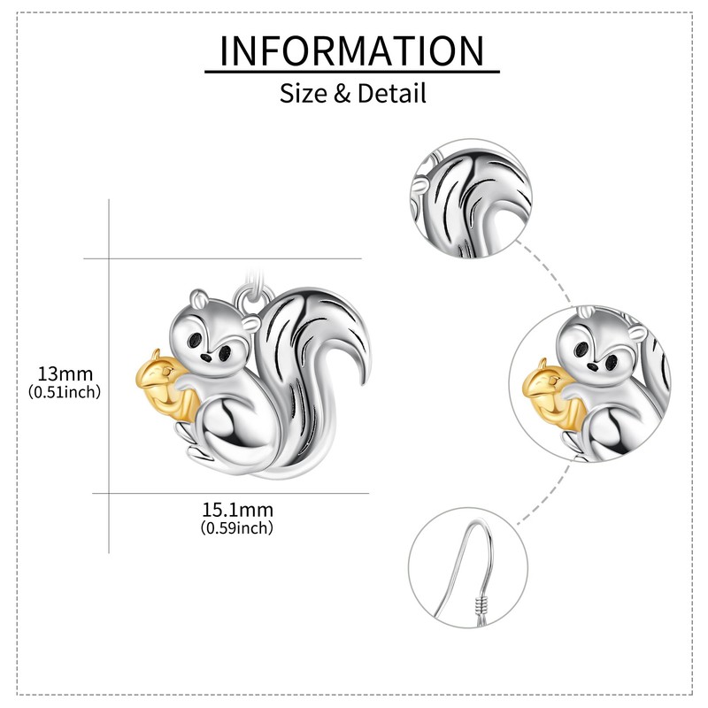 URONE Squirrel Earrings 925 Sterling Silver Cute Squirrel Acorn Earrings