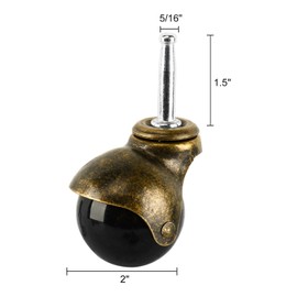 DasMarine 4-Pack 2-inch Antique Copper Ball Caster with 5/16" x 1 1/2" (8 x 38mm) Socket Type Mounting Stem, 360 lbs. Total Capacity (4 Pack, 2Inch with Stem)