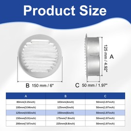 PATIKIL 5 Inch Aluminum Universal Louvered Vent Cover 2 Pcs Round Louver Grille Ducting Air Vent Cover Wire Screen Mesh Soffit Wall Outlet for Ceiling Floor HVAC Ventilation