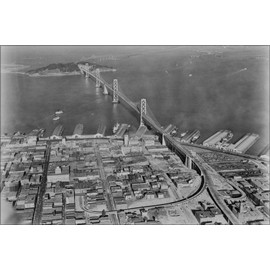 History Galore 24"x36" Gallery Poster, Aerial View Of Suspension Bridge To Yerba Buena Island And Beyond From San Francisco