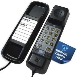 Med-Pat TL-WP - Trimline Corded Home Phone with Ring/in-Use Light Indicator, Waterproof Oversized Keypads, Durable Landline Telephone, Ideal for Office and Business Environment - Black