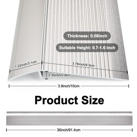 Jiekayi Aluminum Floor Transition Strip, Threshold Ramps for Doorways, Bridge The Height Less Than 1.6″, for Tile Hardwood Laminate Vinyl Concrete, Size 36 x 3.9 x 0.35in (Silver)