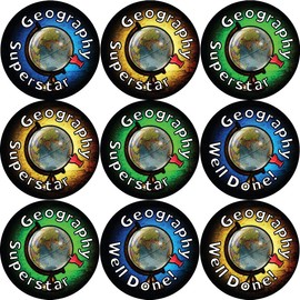 144 Geography Superstar 30 mm Reward Stickers for School Teachers, Parents and Nursery