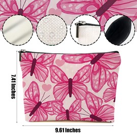 DHKG Pink Butterfly Makeup Bag Cosmetic Bag Butterfly Gifts for Women Girls Friend Niece Daughter Butterflies Lovers Gifts Travel Organizer Zipper Pouch Graduation Birthday Friendship Gifts