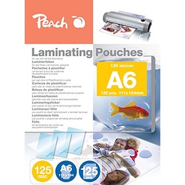 Peach PP525-04P Laminating Pouches A6, 125 mic, 125 pouches, Glossy, Premium Quality for Best Laminating Results, Compatible with Devices of All Brand Manufacturers