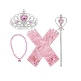 Cutey May Princess Dress Up Accessories for Girls Christmas Party Cosplay Set (Crown, Wand, Gloves, Necklace)