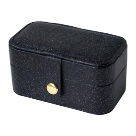 Black Travel Jewellery Box, Small Jewelry Organiser Storage Case - Portable PU Pearl Leather Case (10x5.5x5.5cm) with Detachable Ring Box, Jewellery Gift Box for Women Girl