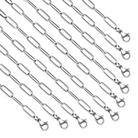 YOUBEIYEE 10 Pack Stainless Steel Paperclip Necklace Chains Bulk Classic Men and Women Paperclip Chain Necklace Set