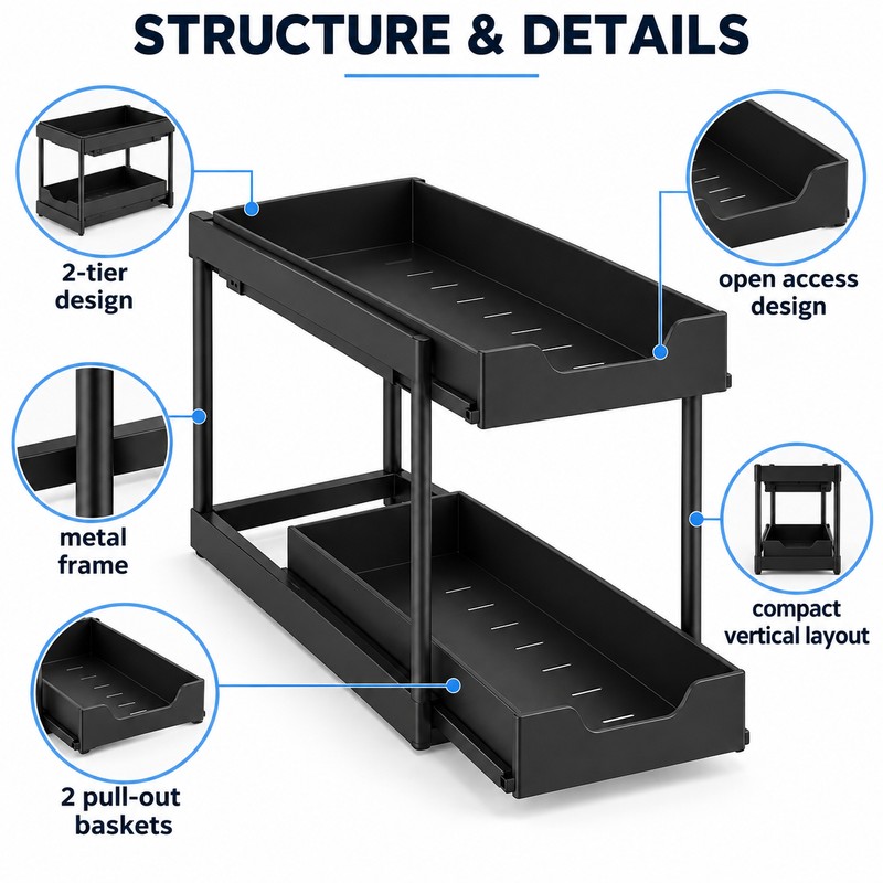 2-Tier Under Sink Organizer for Kitchen & Bathroom – Pull-Out