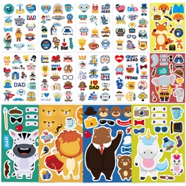 SAKAIPA 42 PCS Happy Fathers Day Stickers - Include 18 pcs Make-a-face Cute Father's Day & Dad Stickers for Kids, Gift from Child to Dad