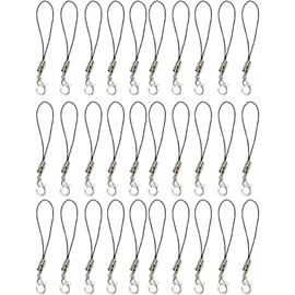 KCKEYS 30 PCS Lobster Clasp Phone Lanyard, Cell Phone Charm Lanyard Phone Clasp Rope for Trinkets,Keyring Hand Wrist Strap or Other Handmade Making Accessories (Black)