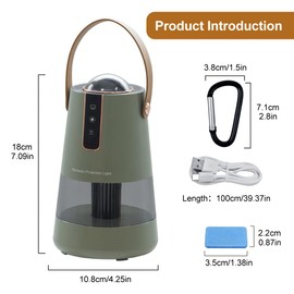 OWUDE LED Camping Projection Lantern,Multifunctional Camping Night Light,Rechargeable Camping Night Light Portable Star Galaxy Light Projector for Outdoor Camping (Green)