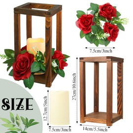 Hushee 60 Pcs Integrated Wedding Lantern Centerpiece Rustic Wooden Candle Holder with Candles and Candle Rings Farmhouse Candle Lantern Decor for Home Christmas Wedding Party Table Decor