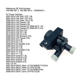 Bomba de agua de refrigeración del motor con enchufe para VW Golf Jetta Passat Eos CC Scirocco A3 A4 TT Octavia Superb Seat Altea Leon Reemplaza 1K0 965 561 J 1K0 965 561J 1K0965561J