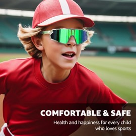 TJUTR Kids Polarized Sports Sunglasses, Anti UV & Glare Sun Glasses Boys & Girls 6-12 for Baseball Cycling Softball