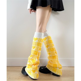 Insdark Goth Knitted Leg Warmers Y2k Women Flare Cutecore Kawaii Alt Gothic Japanese Harajuku Knit Punk Scenecore Flared Long Baggy Fashionable Warm Winter Legwarmers, Heart Graphic, Yellow