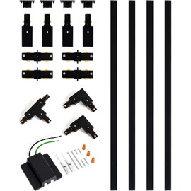 TuyuBEE 13FT H Track Lighting Rails Kit with Floating Canopy Connector, Black H Type Track Rails with End Caps, Live End Feed and T L Connector, Compatible with Single Circuit H Style Track System