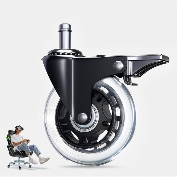 Office Chair Wheel Replacement with Brake - 3″ Heavy Duty