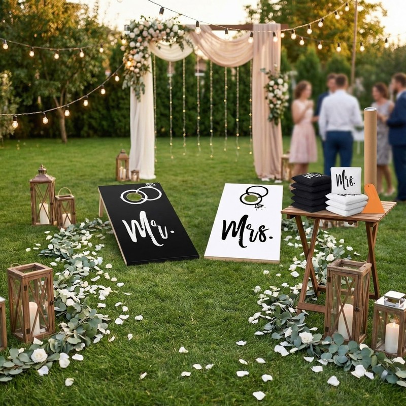 JolliLudo 11 Pcs Wedding Cornhole Set for Reception, Mr &