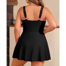 Plus Size Swim Dresses for Women- One Piece Swimsuit Tummy Control Flowy Bathing Suit Full Coverage Swimwear 2025 Black 18 Plus