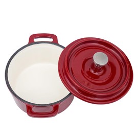 Flavehc Mini Cocotte 8 oz Mini Dutch Oven 0.25 qt. Cast Iron Garlic Roaster for Oven Garlic Confit Pot Ramekins with Lids Oven Safe Set of 2, Red