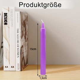 Bolosa Pack of 10 Taper Candles, Purple, Tapered Candles, Long Candles, Long Burning Time, Suitable for Banquets, Parties, Family Dinners, 15 x 1.5 cm
