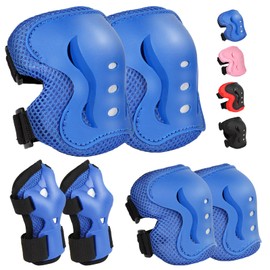 Kids Safety Protective Gear Set for Ages 3-12 Years, Adjustable Knee Pads, Elbow Pads, Wrist Guards for Boys Girls Skateboard, Roller Skating, Scooter, Cycling, etc (Blue, Medium(for Ages 8-12))