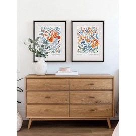 Framed Botanical Wall Art Set of 2 – Olive Branch Prints with Black Frame and White Matting – Classic Nature-Inspired Wall Decor for Kitchen, Dining Room, or Living Room – 16 x 20 Inches