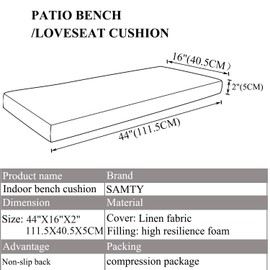 Bench Seat Cushions Memory Foam Chair Pads Non-Slip Rubber Back Indoor Swing/Settee Cushion 44 x16 Inch, Beige