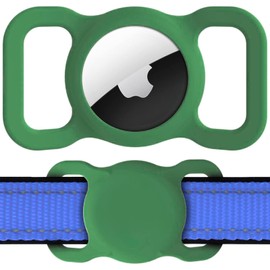Hundehalsband Halter für AirTag - Hülle GPS Tracker für Haustiere - Silikon Anti-Lost Hund Katze Halsband Schutzhülle Airtags - Klein und Kompakt (Grün)